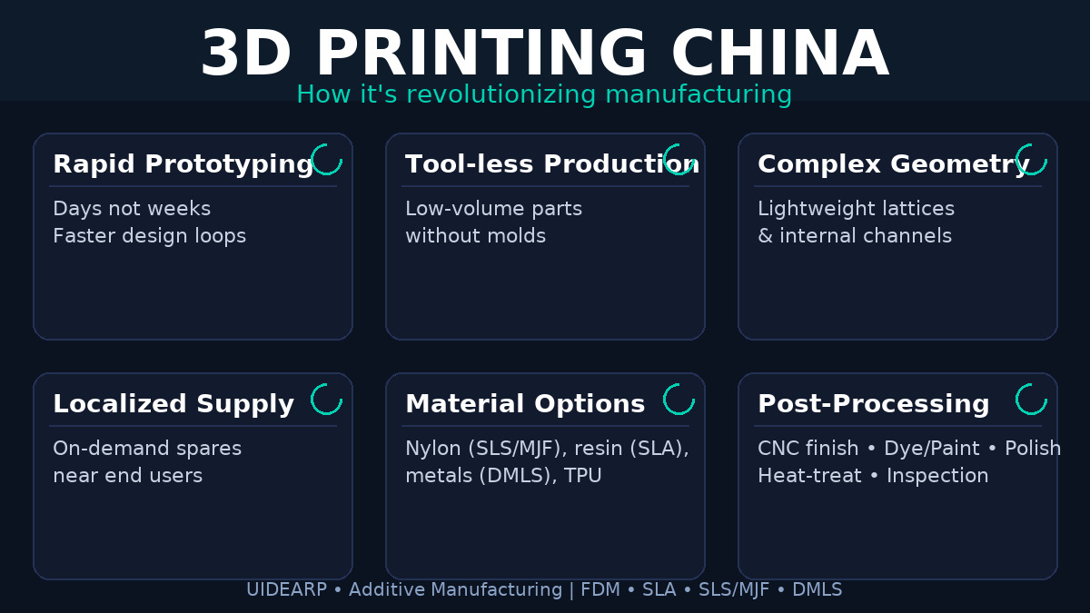 3D printing China—rapid prototyping, tool-less production, SLS/SLA/DMLS processes